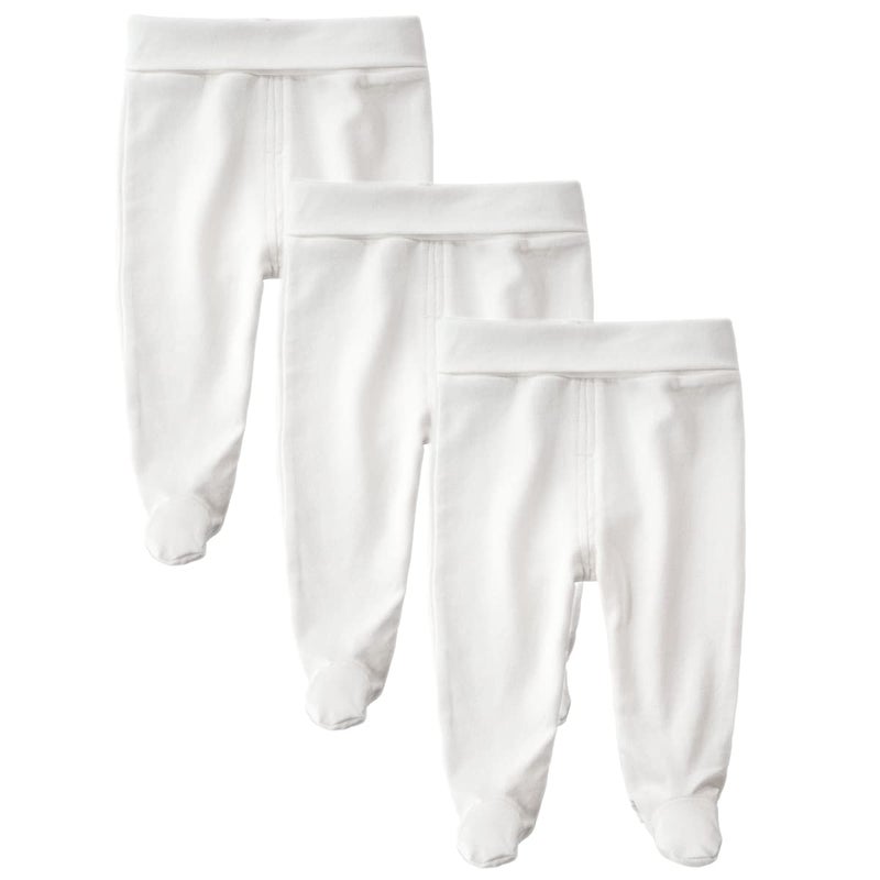 Teach Leanbh Infant Baby 3 Pack Footed Pants Cotton High Waist Casual Leggings (6 Months, White/3) - Image 1